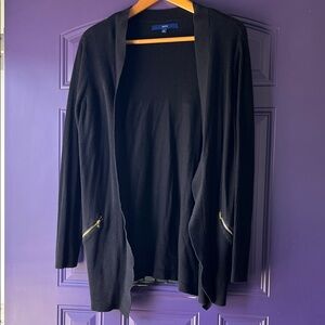 Apt. 9 Black Open Front Cardigan with Gold Zippers